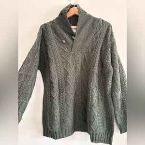 Green Wool Aran Sweater - made in Ireland